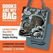 Charger l'image dans la galerie, Books Are My Bag Limited-Edition TOTE Bag 2024, designed by Angela Harding: scenic landscape of Shetland and its iconic otters.