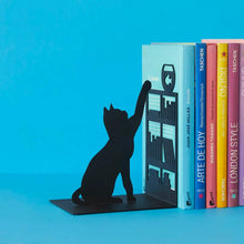 Load image into Gallery viewer, Fishing Cat Black Metal Bookend The Book Nook