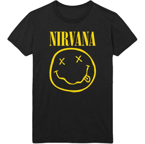 Nirvana Yellow Smiley Black T-Shirt - Size M-5052905294447