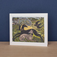 Load image into Gallery viewer, Two Yorkshire Whippets by Angela Harding Blank Greeting Card with Envelope
