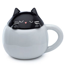 Load image into Gallery viewer, Feline Fine Black Cat Peeping Lid Ceramic Lidded Animal Mug
