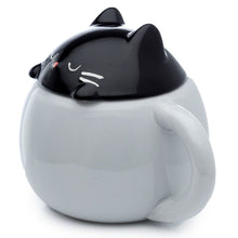 Load image into Gallery viewer, Feline Fine Black Cat Peeping Lid Ceramic Lidded Animal Mug
