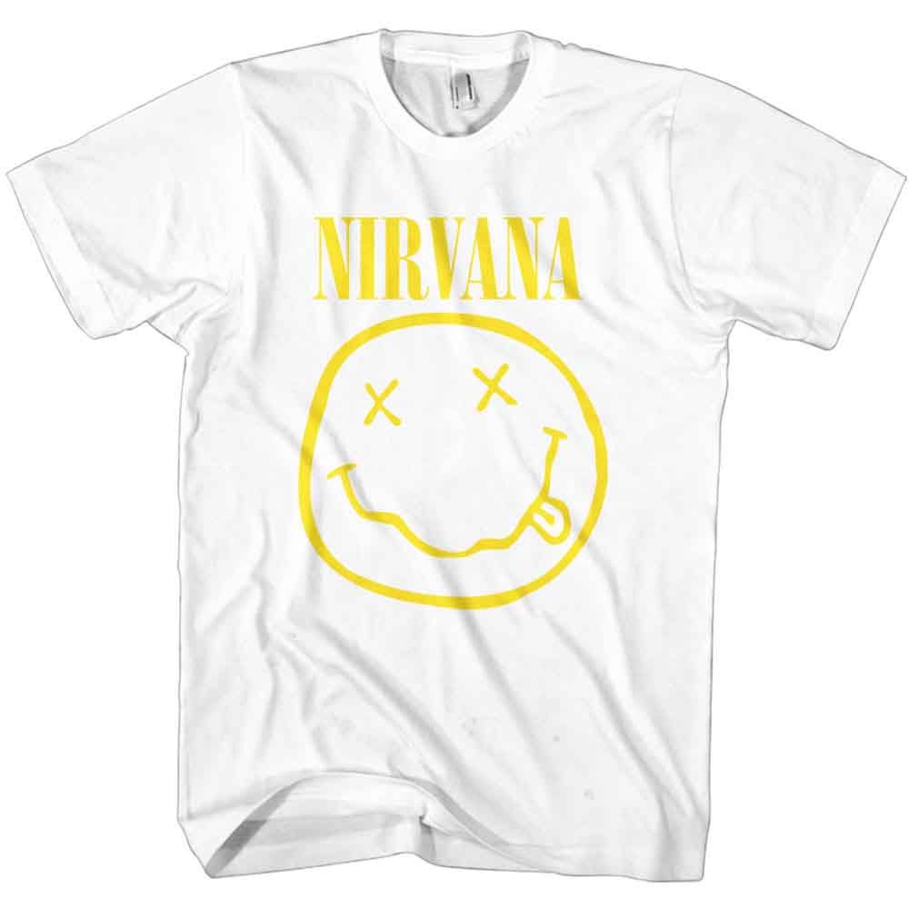 Nirvana T-Shirt Unisex White 'Yellow Happy Face' by Rock Off Trade