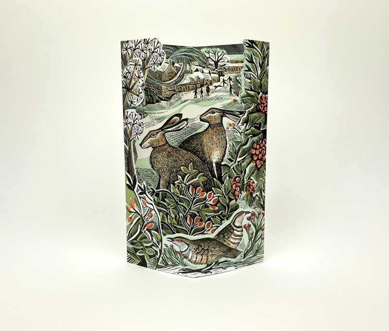 Watching Hares by Angela Harding Blank Concertina Greeting Card and envelope